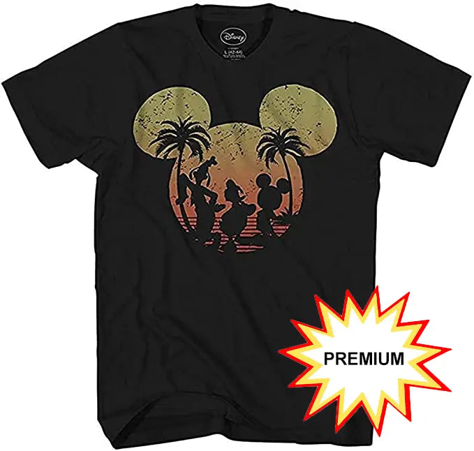 Disney Mickey Mouse Sunset Silhouette Design Men's Adult Graphic T-Shirt (Premium Black) 195566357610