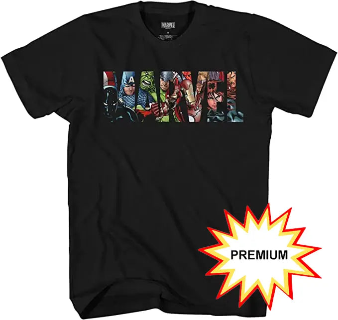Marvel Avengers Team Logo Fill Adult Men's Graphic T-Shirt (Premium Black) 195566413118