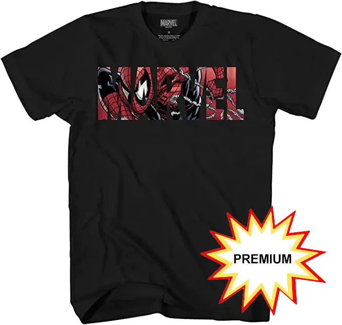 Marvel Logo Spider-Man Fill Adult Graphic T-Shirt for Men (Premium Jet Black) 195566393083