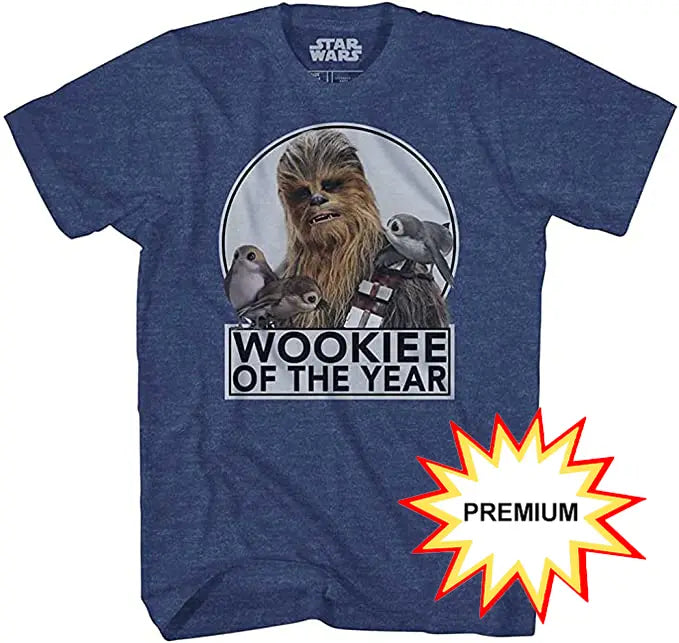 Star Wars Chewbacca Wookiee of The Year Funny Adult Graphic T-Shirt (Premium Navy Heather) 195566204778