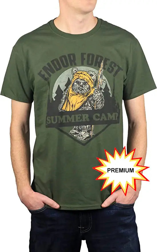 Star Wars Ewok Endor Forest Summer Camp Vintage Funny Adult Graphic T-Shirt (Premium Olive Green) 195566413040