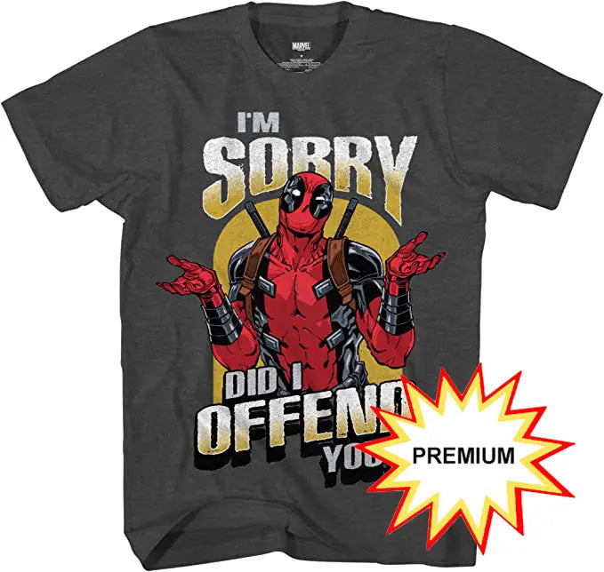Marvel Deadpool "I'm Sorry Did I Offend You?" Adult Men's Graphic T-Shirt (Premium Charcoal Heather) 195566207601