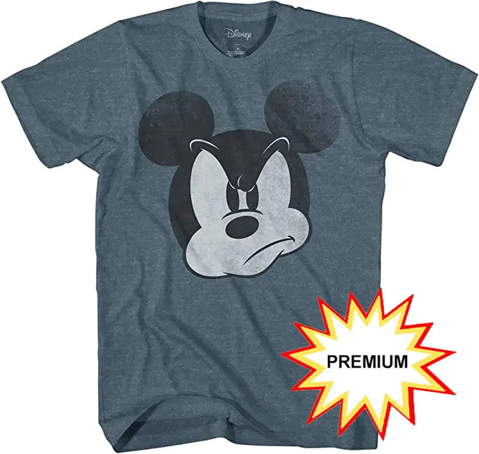 Disney Mickey Mouse Mad Mickey Design Men's Adult Graphic T-Shirt (Premium Indigo Heather) 191685646116