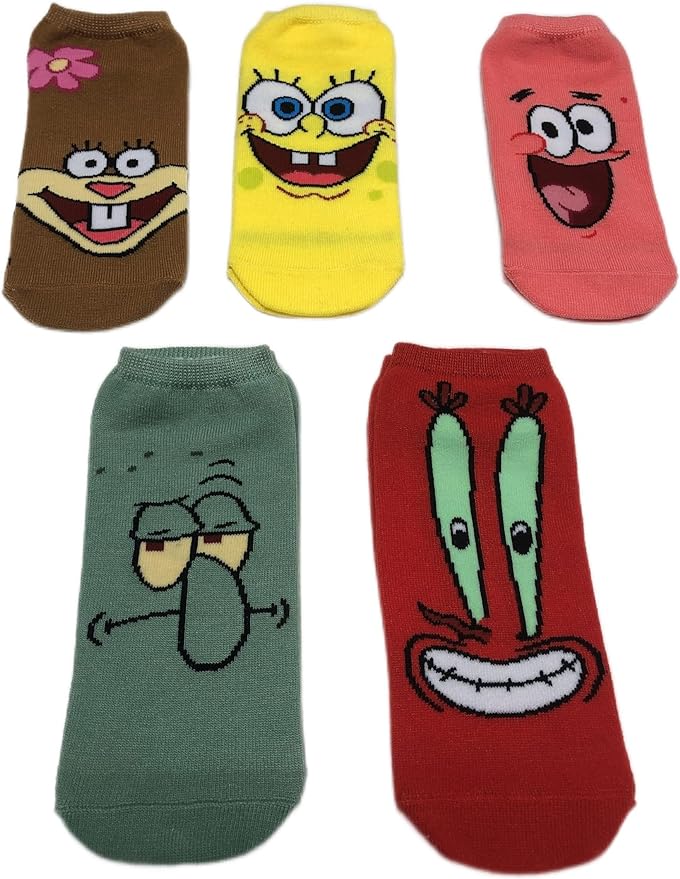 SpongeBob SquarePants 5 Pack Character Faces Adult Men's Socks