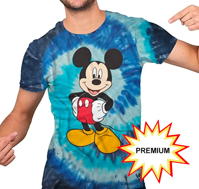 Disney Classic Mickey Mouse Adult Graphic T-Shirt for Men (Premium Multi-Blue Spiral Wash) 195566411169