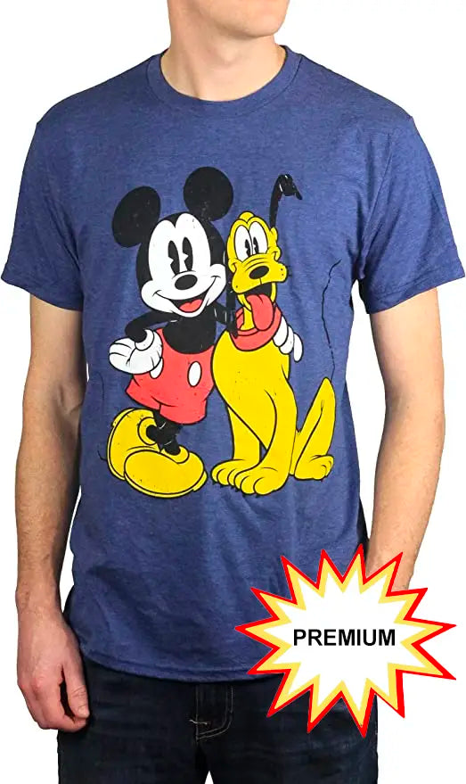 Disney Mickey Mouse & Pluto Mens Adult Graphic T-Shirt (Premium Blue) 195566207960