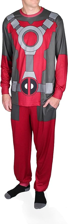 Marvel Avengers Deadpool Adult Men s Pajama Sleep Set Red Black