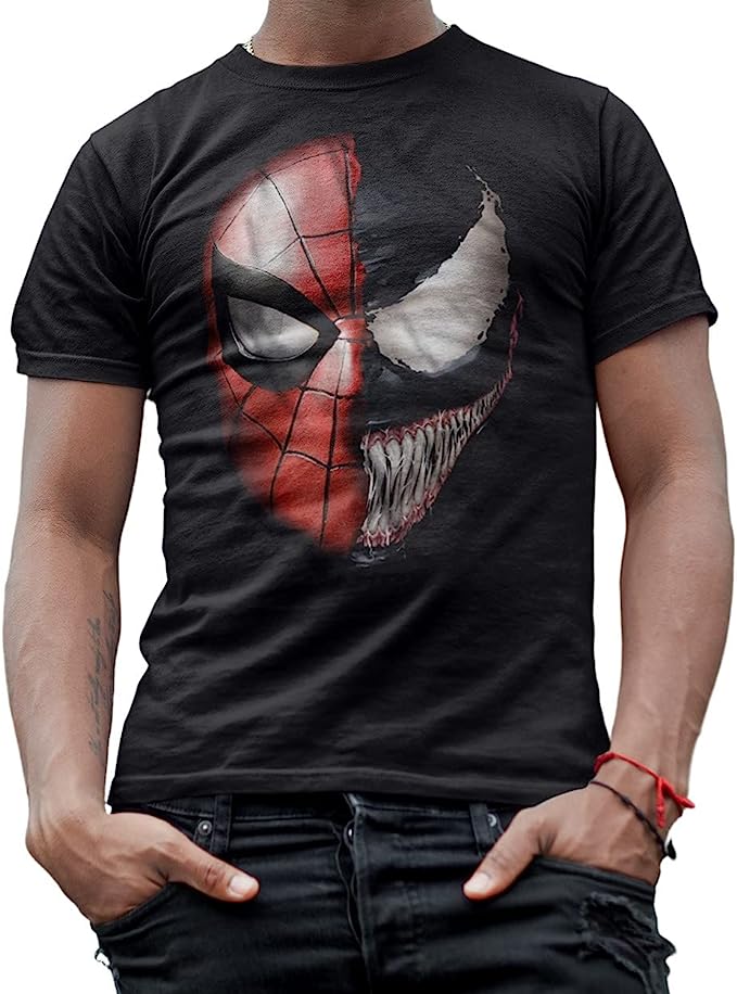 Marvel Venom Spider-Man Spidey Faces Adult Men's Graphic T-Shirt (Black) 103103880425