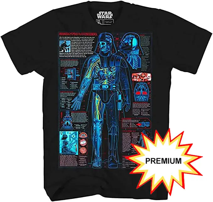 Star Wars Vader Blueprint Men's Adult Graphic T-Shirt (Premium Black) 195566204846
