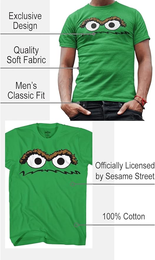 Sesame Street Oscar Face Men's Adult Graphic T-Shirt (Kelly Green)