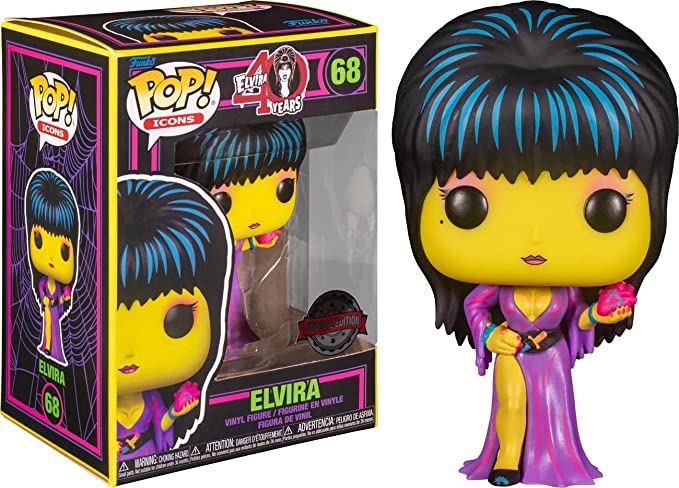 Product Image of Funko Pop! Icons: Elvira: Mistress of The Dark - Elvira Black Light Vinyl Figure with Pop! Protector