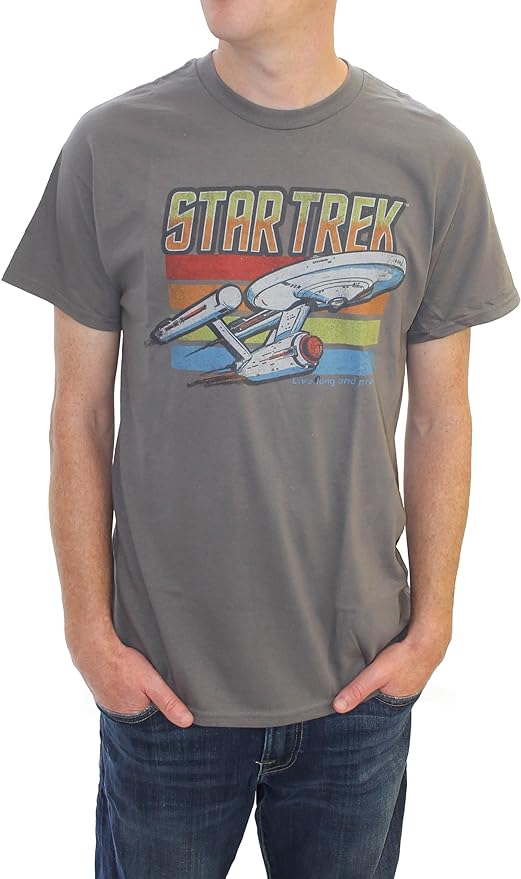 Star Trek Enterprise Starship Adult Men's Distressed T-Shirt (Charcoal)