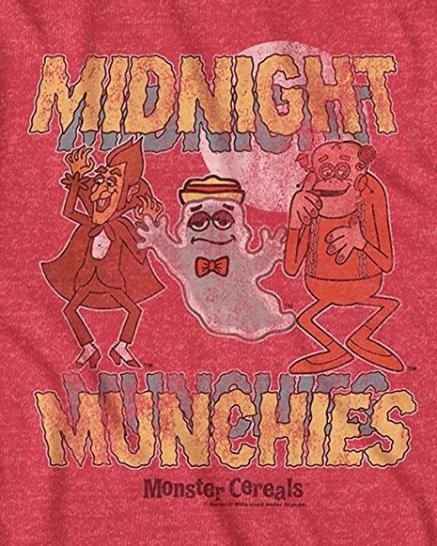 Monster Cereal Midnight Munchies Design Feat. Count Chocula, Franken Berry & Boo Berry Vintage Classic Men's Adult T-Shirt